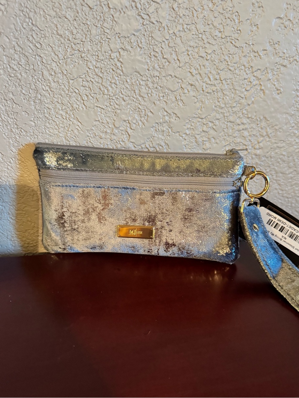 Makeup Junkie Demi More Blue Silver Velvet Wristlet Clutch